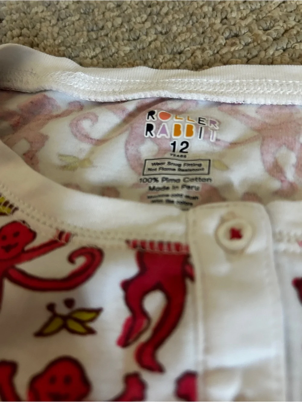 Roller Rabbit White Pajama Set with Red Monkey Print